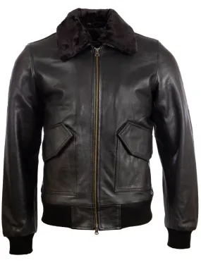 6KT4 Men's Aviator Bomber Jacket - Black