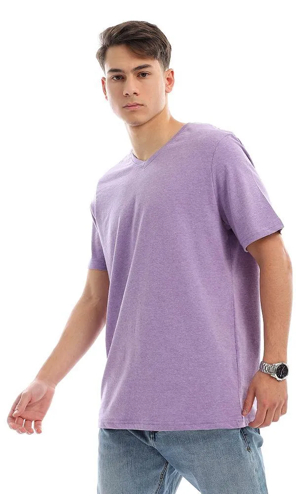 94607 Cotton V-Neck Regular Fit T-Shirt - Light Purple