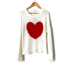 Aaron & Amber Heart Popcorn Knit Distressed Sweater NWT- Size S