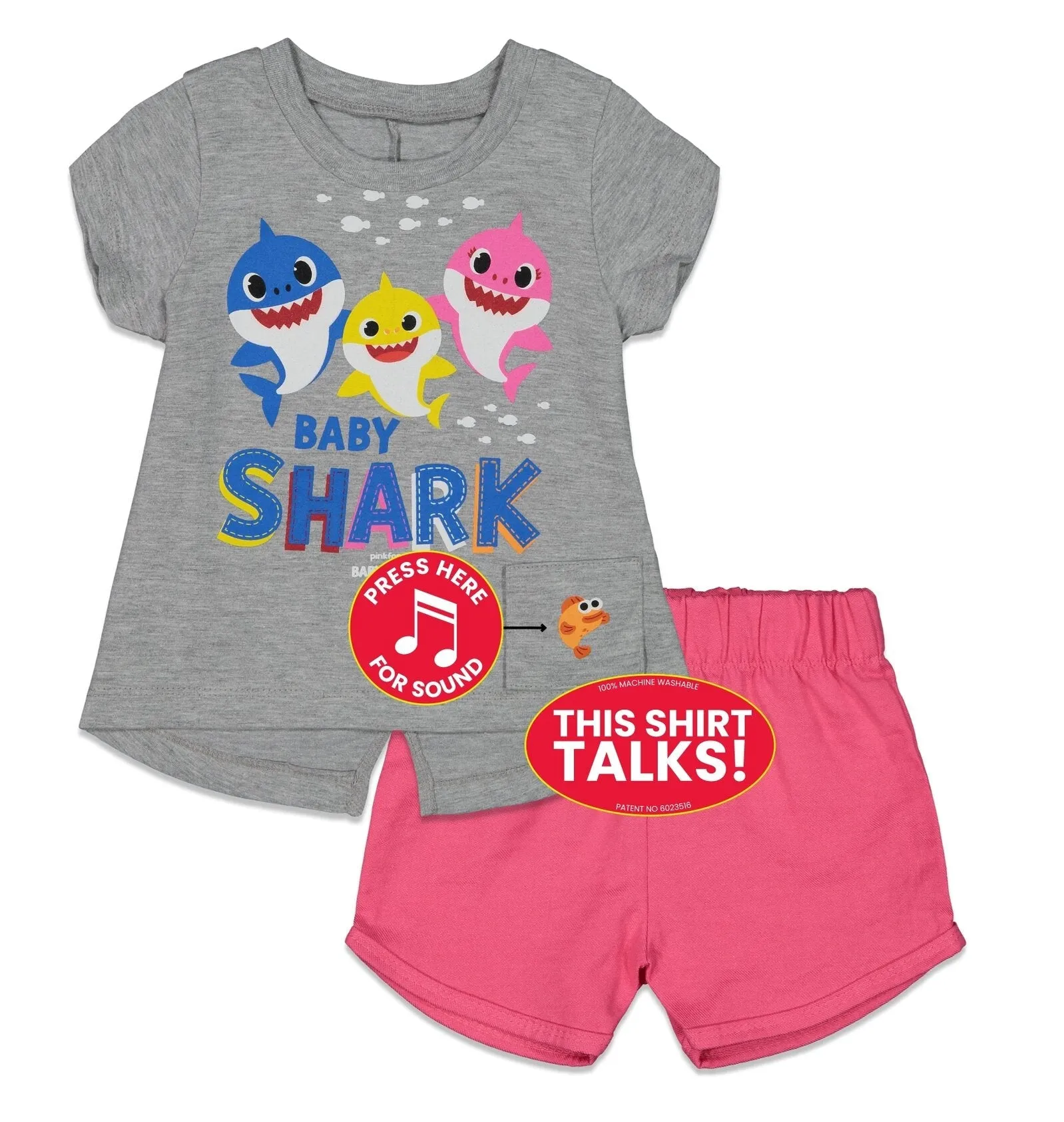 Baby Shark Graphic T-Shirt with iTalk Singing Sound Chip & Shorts