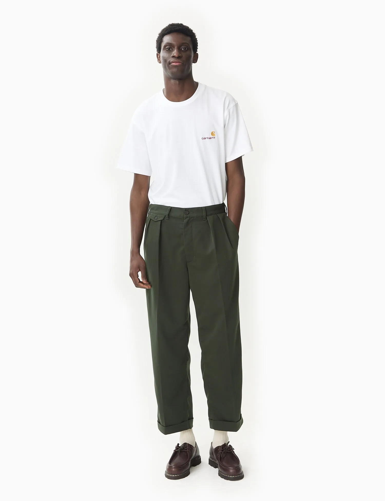 Beams Plus 2 Pleats Trousers (PE Twill) - Green