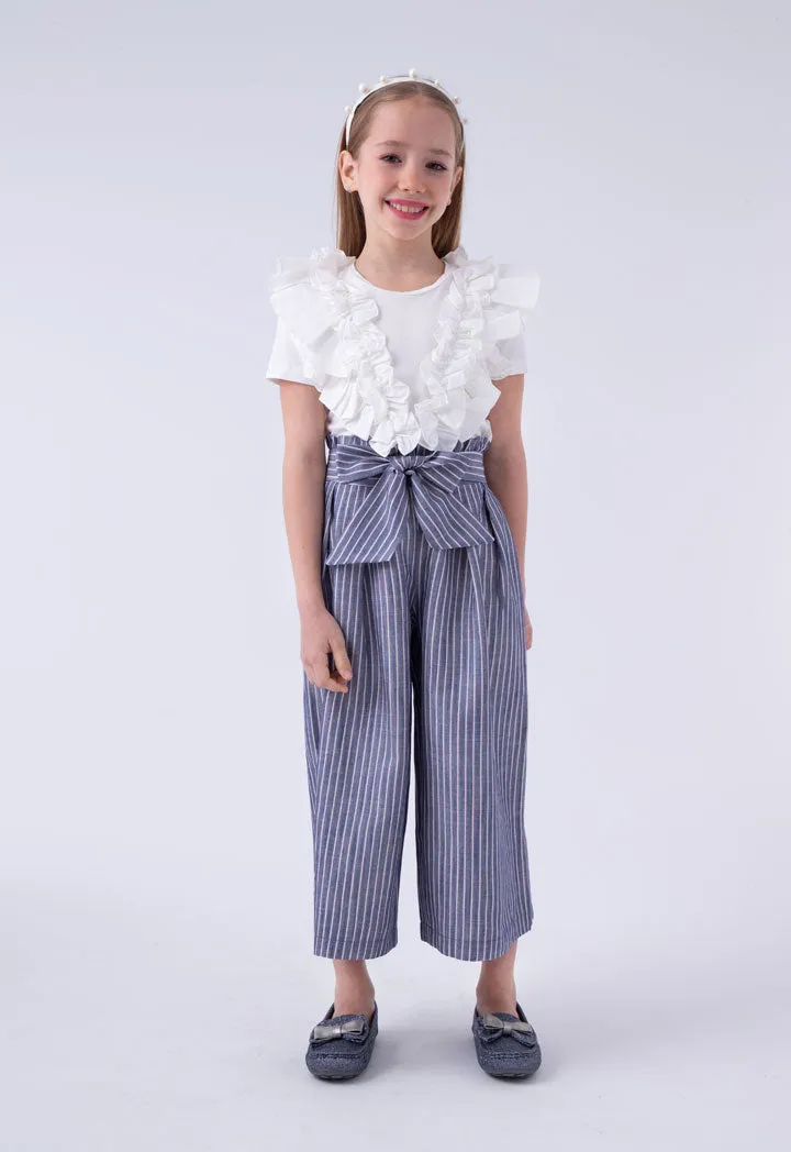 Belted Pants And Ruffled T-Shirt Set