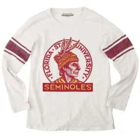 Blue 84 Women's Vault Seminole Heritage Logo Slub Contrast Long Sleeve T-shirt - White/Cardinal