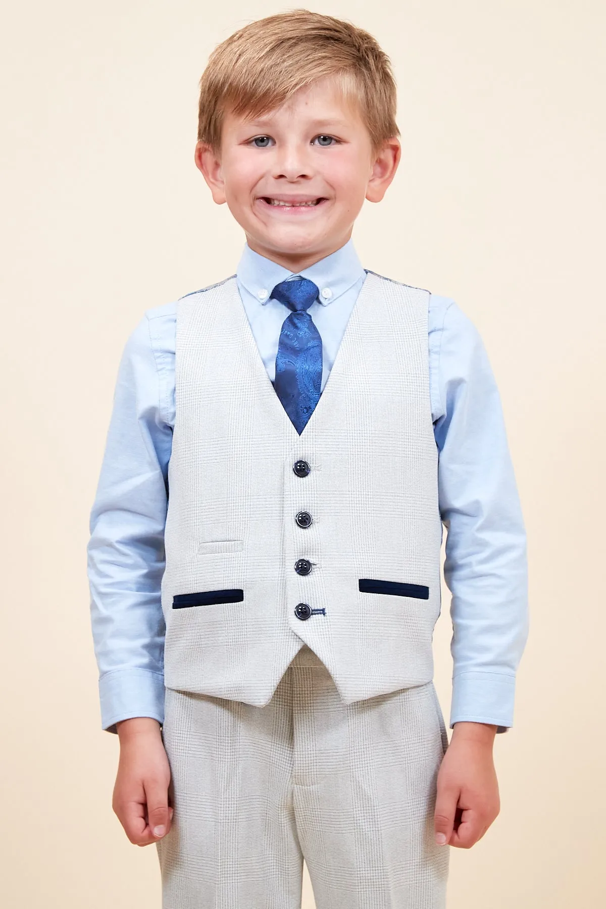 BROMLEY - Children's Stone Check Print Three Piece Suit