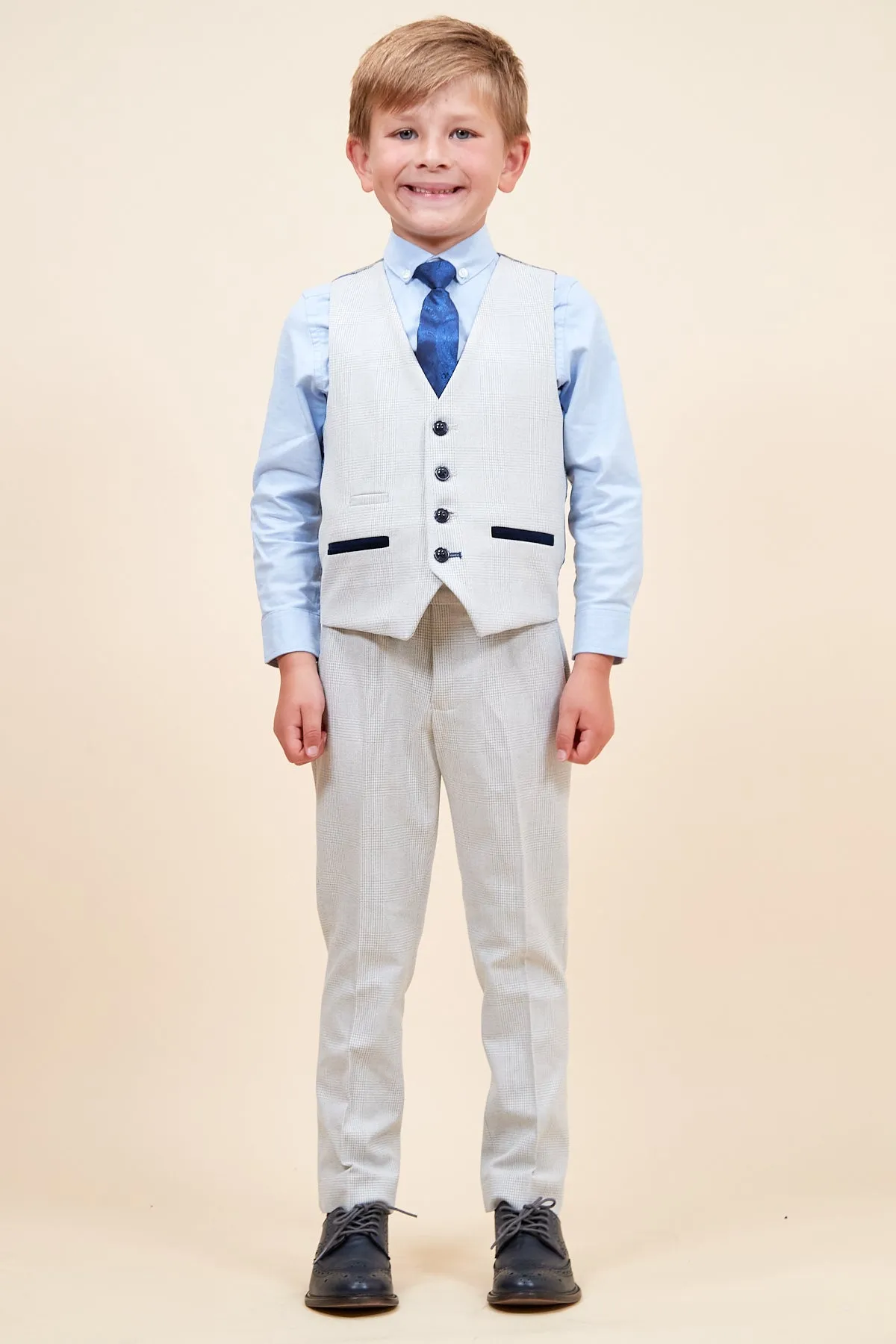 BROMLEY - Children's Stone Check Print Three Piece Suit