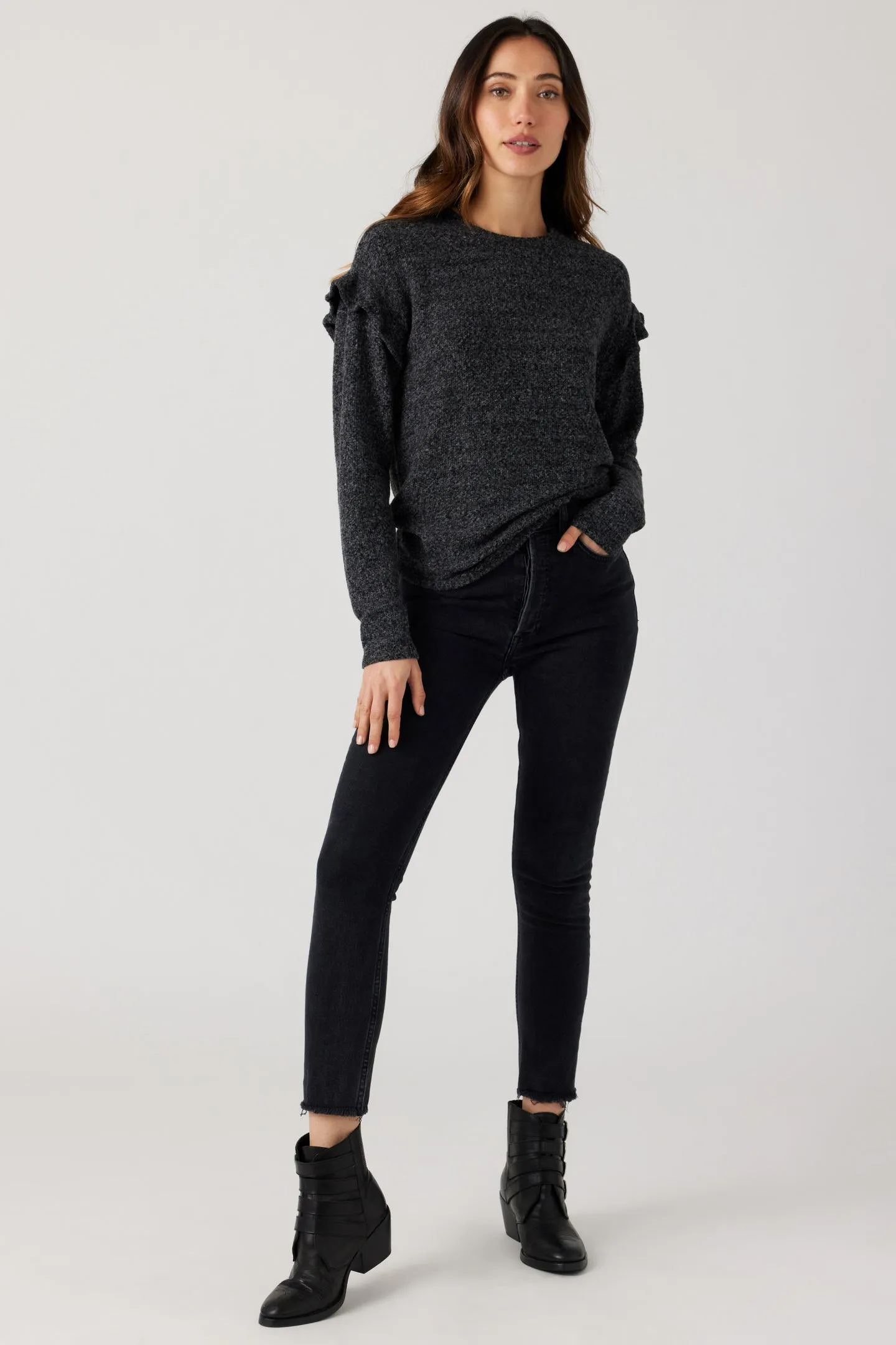 Brushed Boucle Flounce Pullover