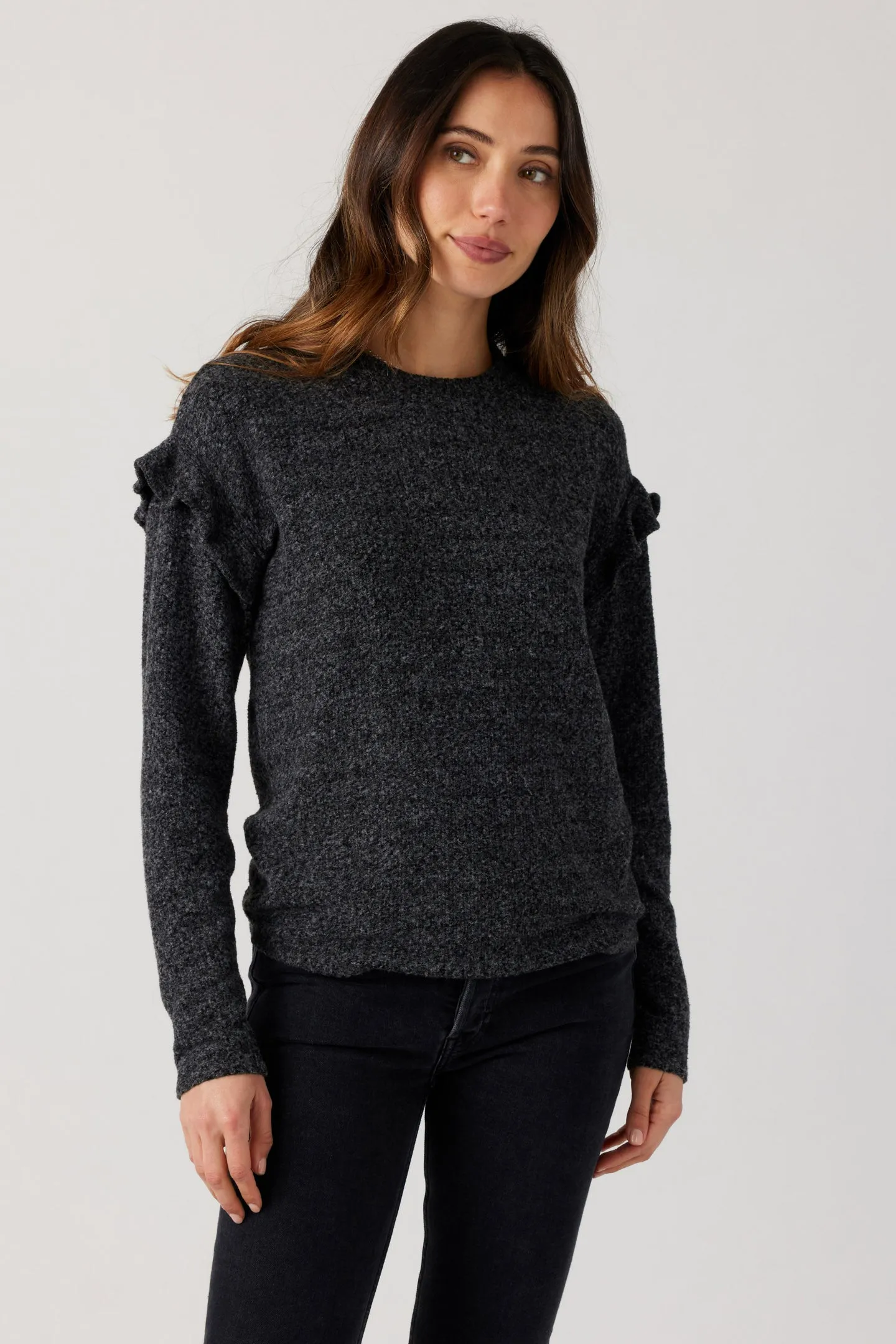 Brushed Boucle Flounce Pullover