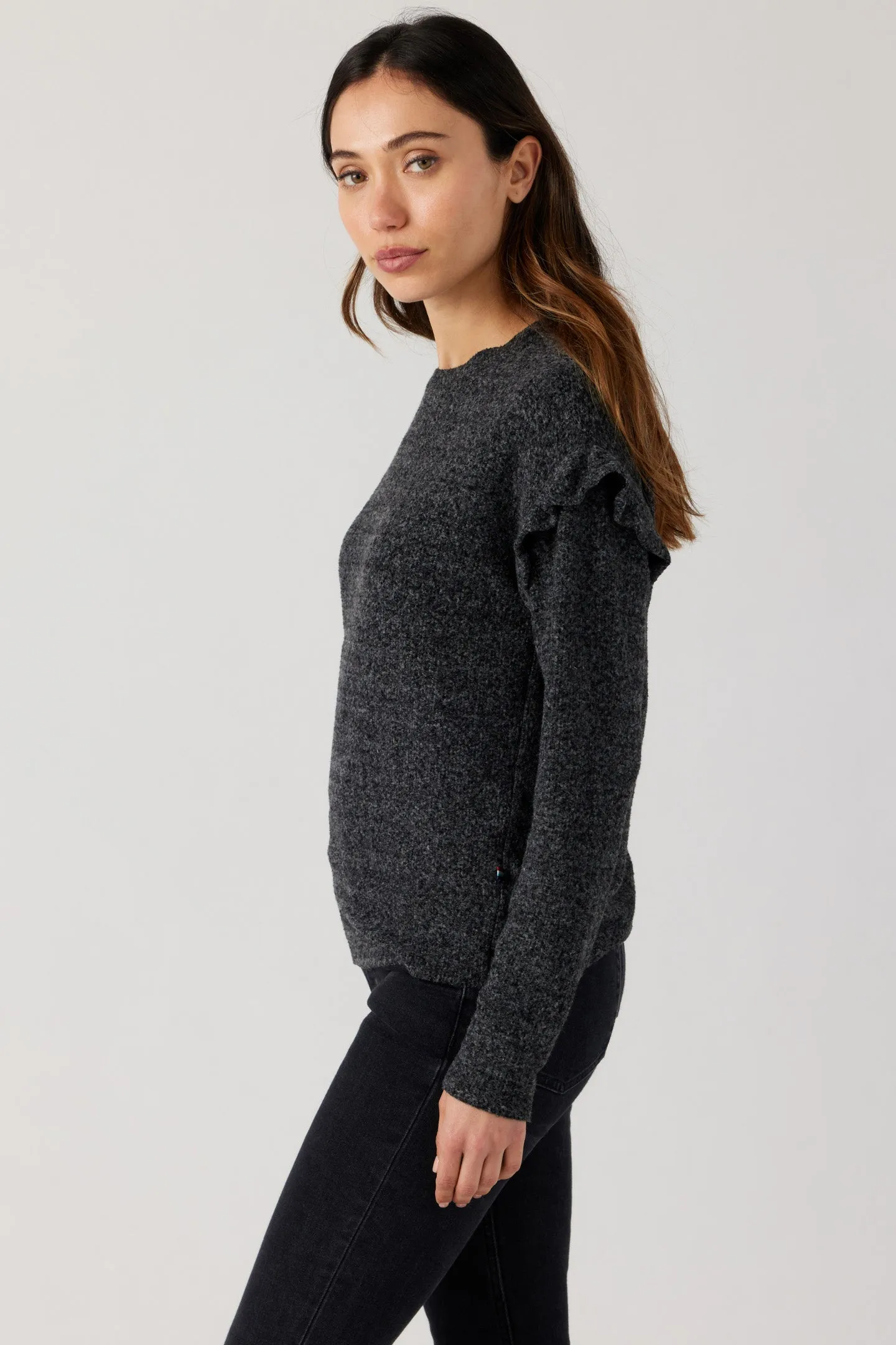 Brushed Boucle Flounce Pullover