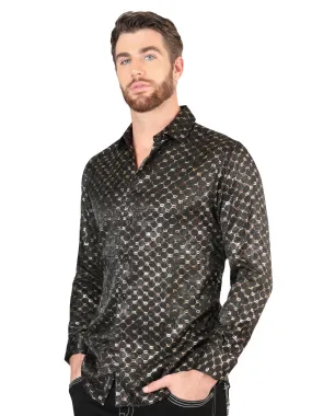 Camisa Casual Manga Larga Estampada Negro/Plata para Hombre 'El Señor de los Cielos' - ID: 44549