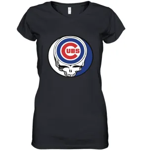 Chicago Cubs Grateful Dead Steal Your Face Baseball Womens V-Neck T-Shirt