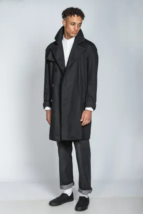 {Clearance Stock} Black Cotton Twill Trench Coat