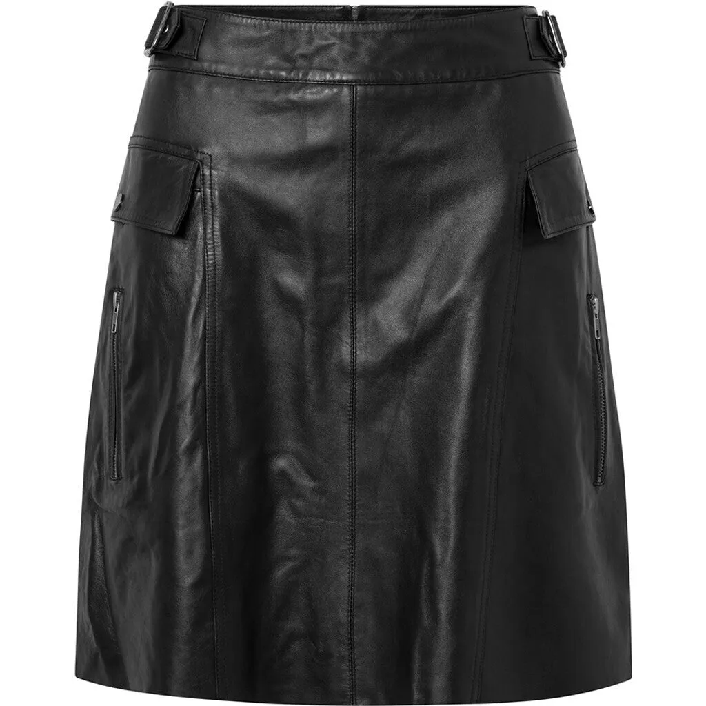 Cool a-shape fitting Drea leather skirt / 51136 - Black (Nero)