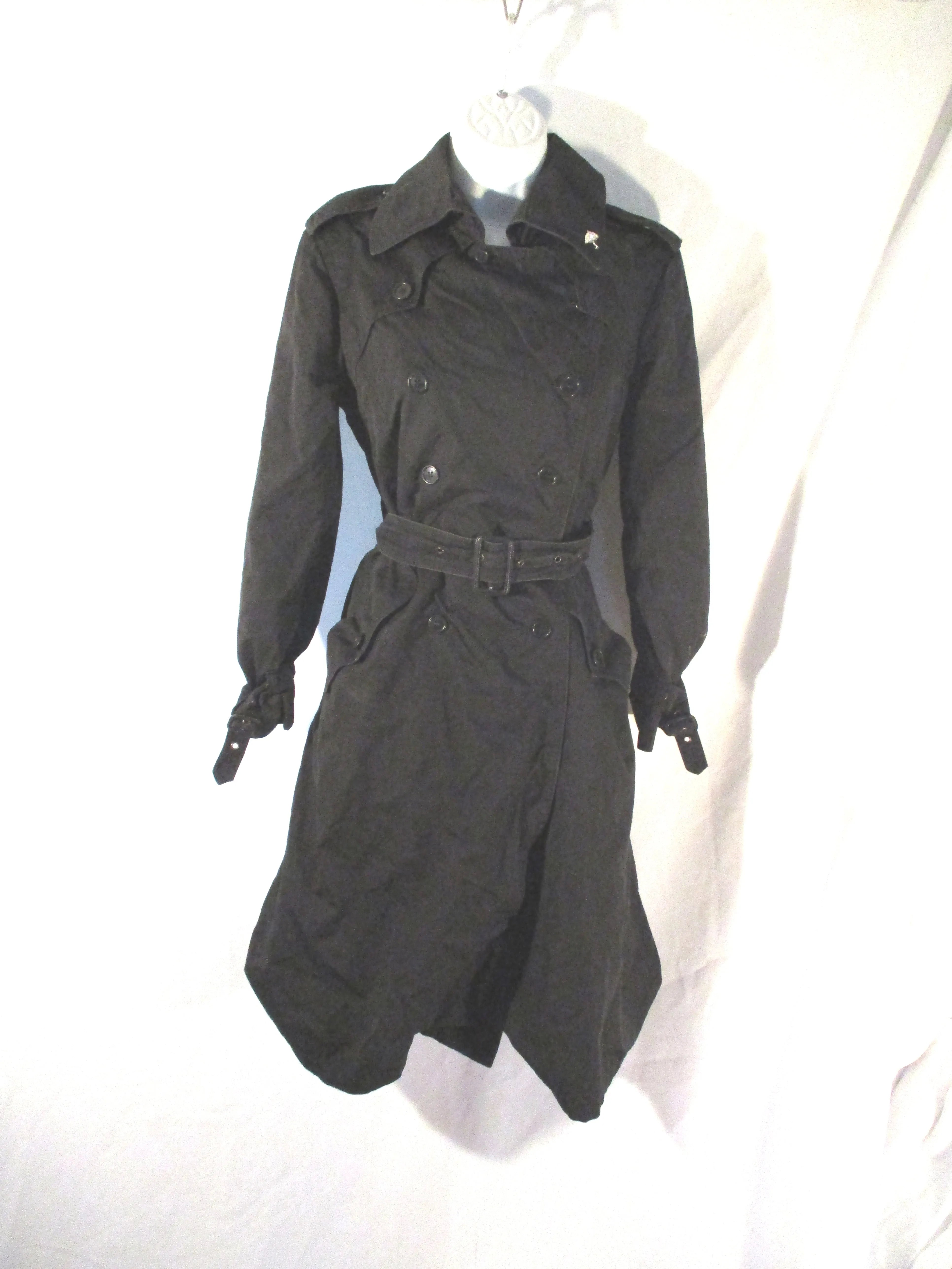 CORTEFIEL FEMINA SPAIN Lined TRENCH COAT Jacket 10 BLACK Double Breasted