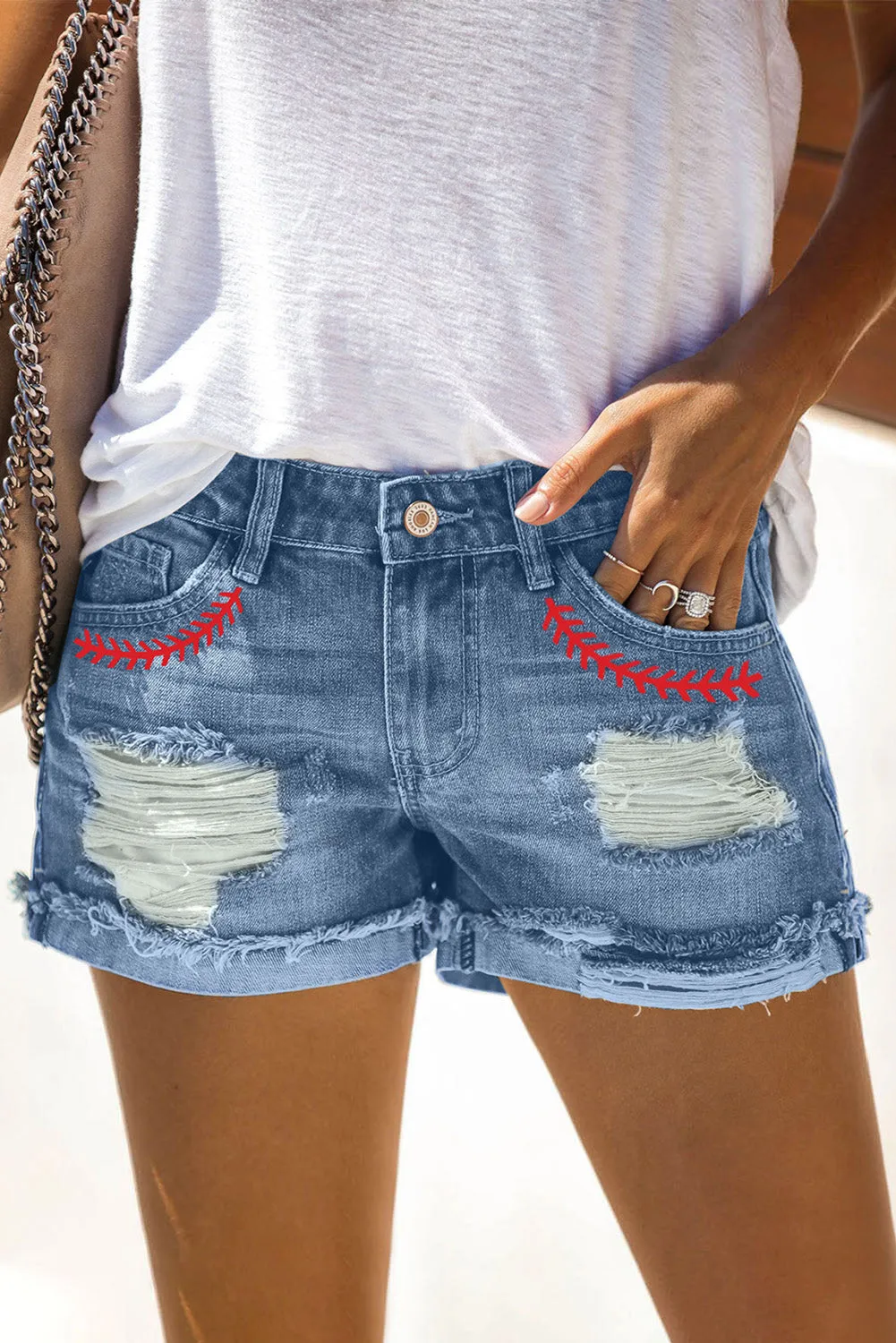 Denim Shorts Sexy Casual Summer Shorts Mid Rise Distressed Shorts