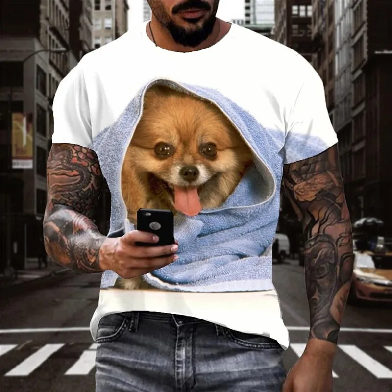 dog tshirt 3D tshirt Puppy Cute animal big Smart dogs male Casual art costume