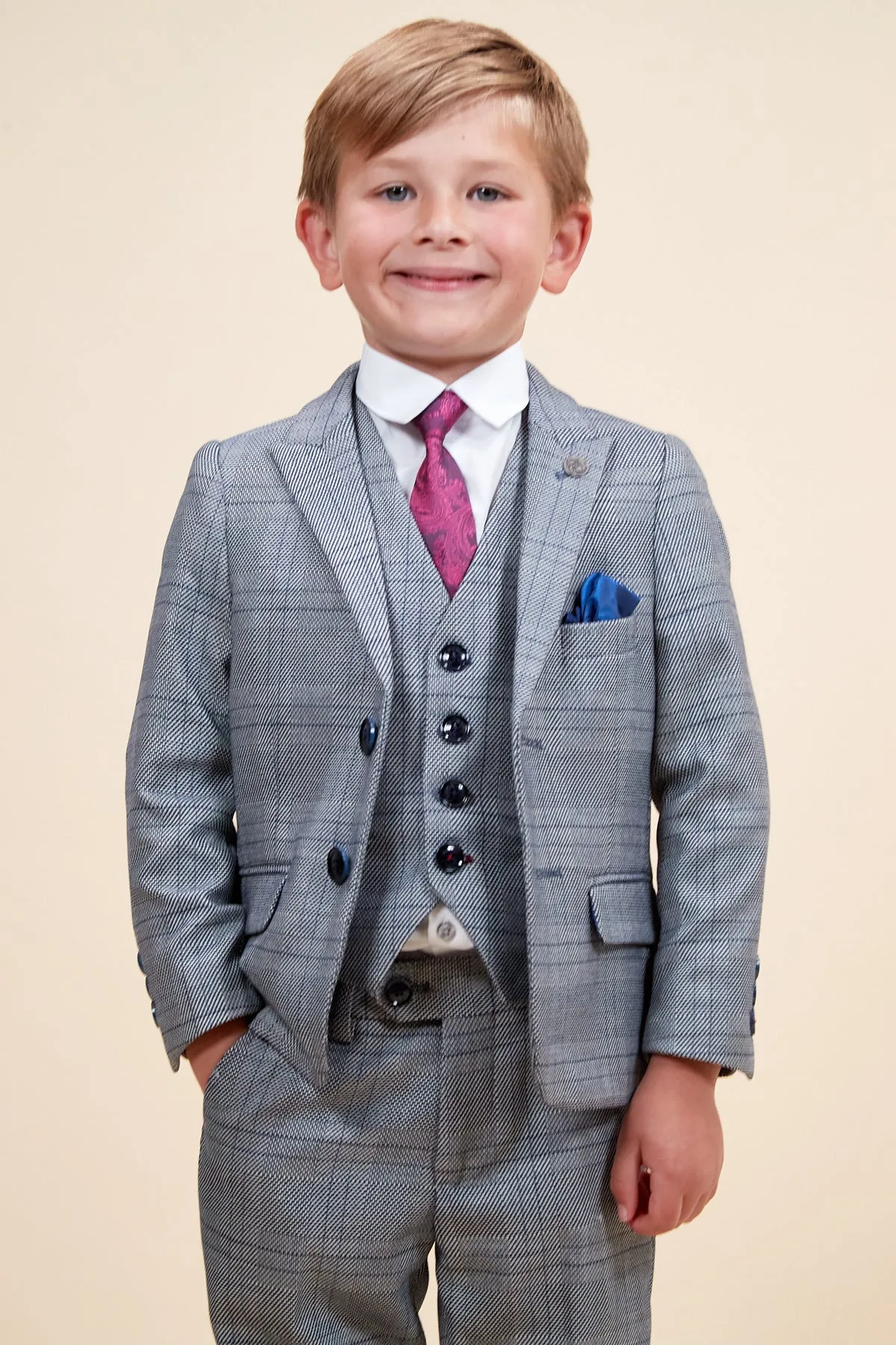 JERRY - Childrens Grey Check Three Piece Suit