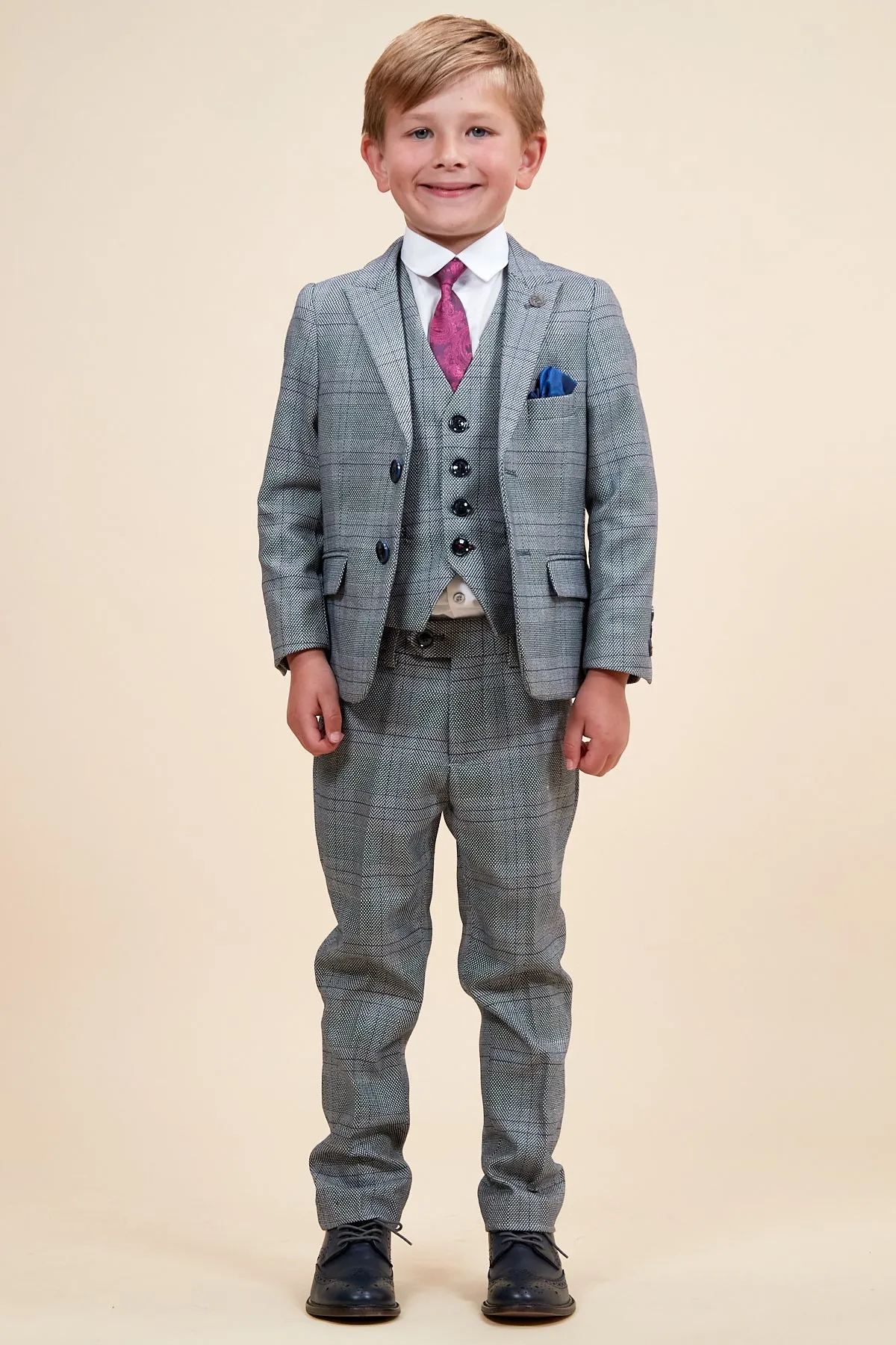 JERRY - Childrens Grey Check Three Piece Suit