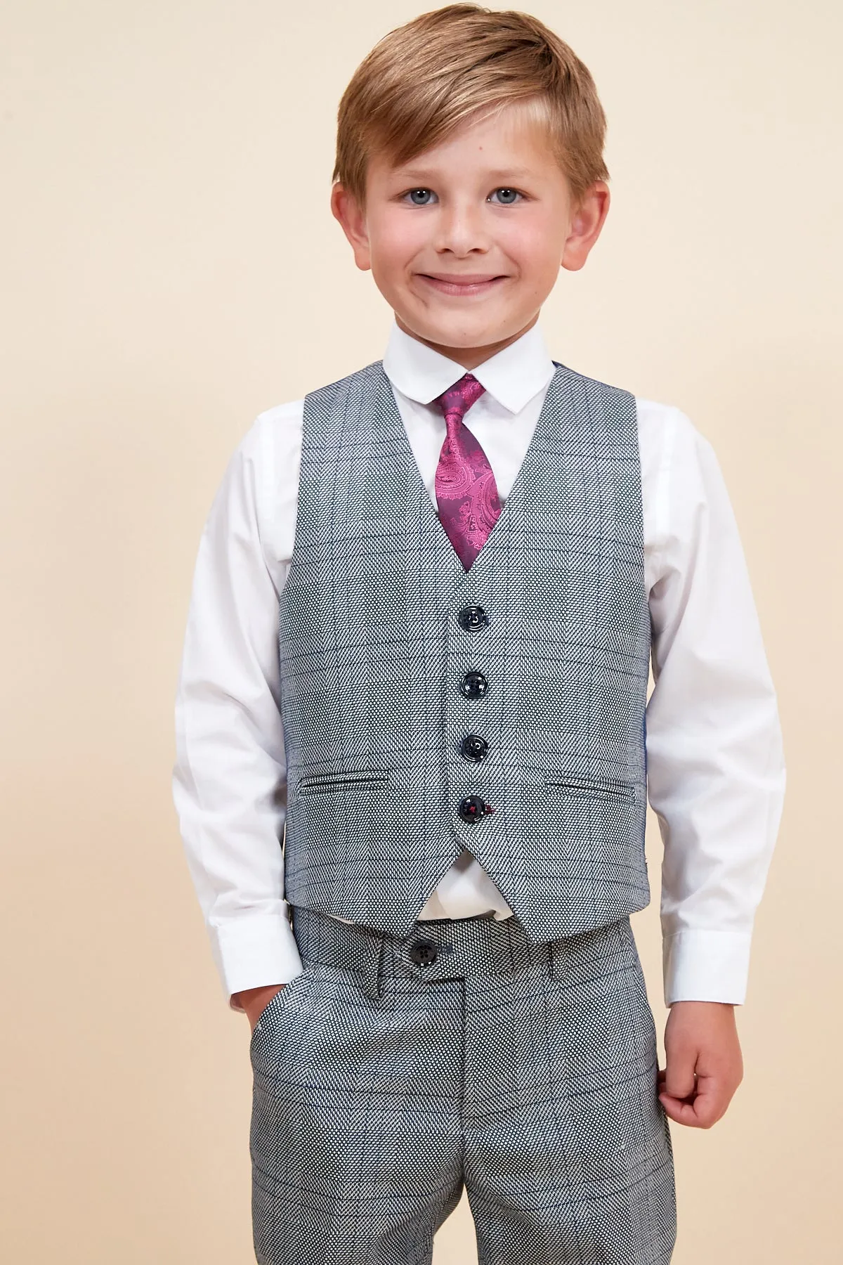 JERRY - Childrens Grey Check Three Piece Suit