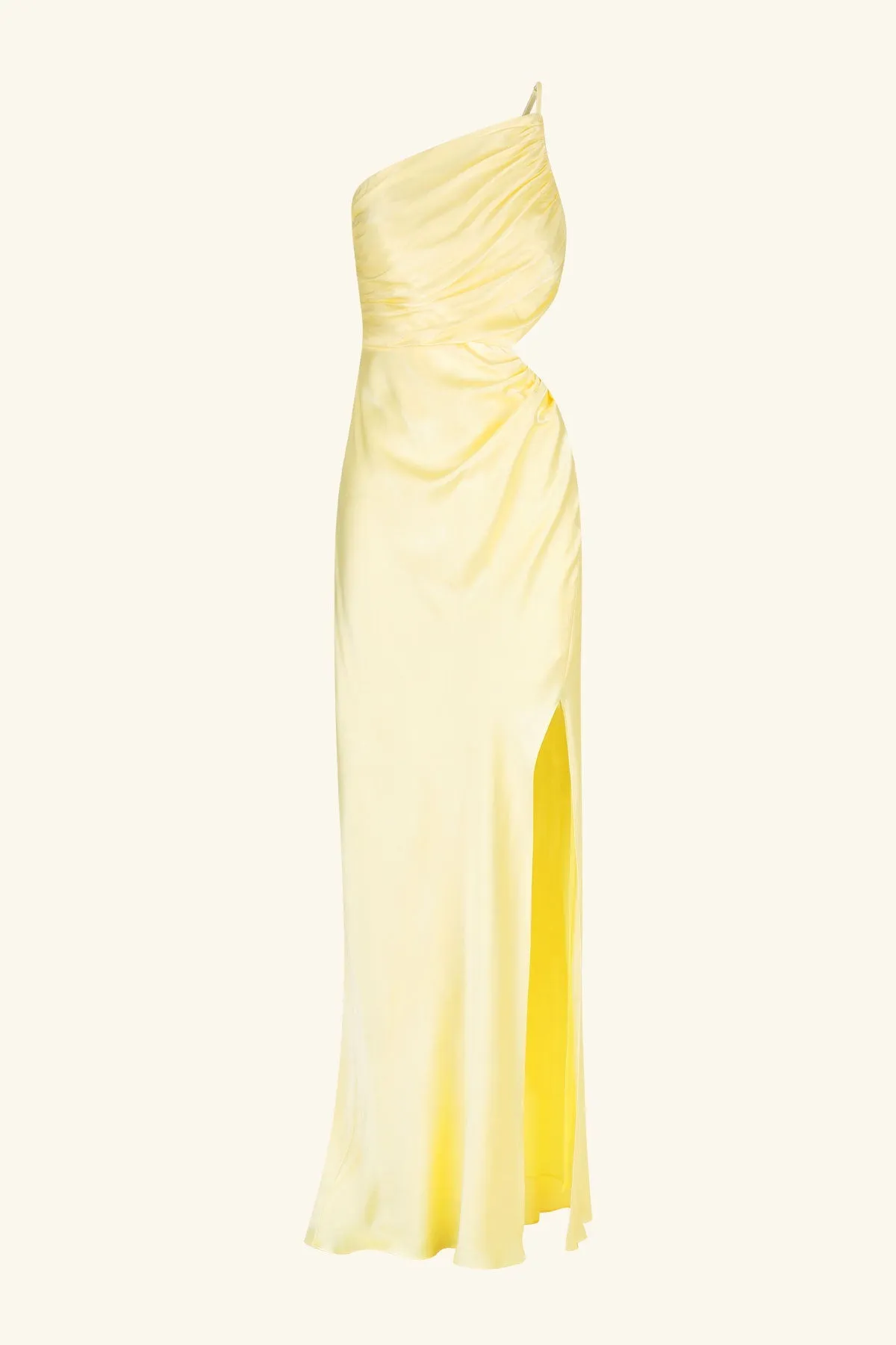 LA LUNE ASYMMETRICAL GATHERED MAXI DRESS - LEMON