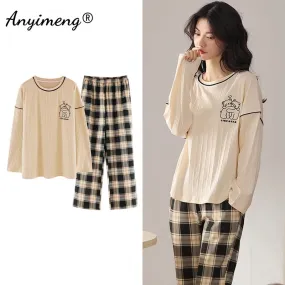 LVSANW Autumn Winter New Korean Kawaii Pajama Set for Women Pajamas Cotton Long Sleeve Big Pijamas Fashion Sleepwear Plus Size 4xl 5xl