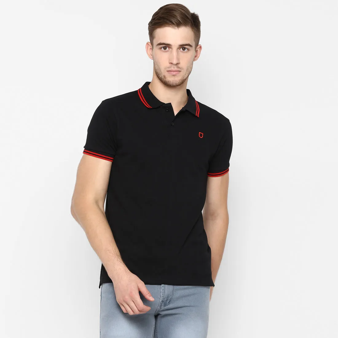 Men's Black Solid Slim Fit Half Sleeve Cotton Polo T-Shirt