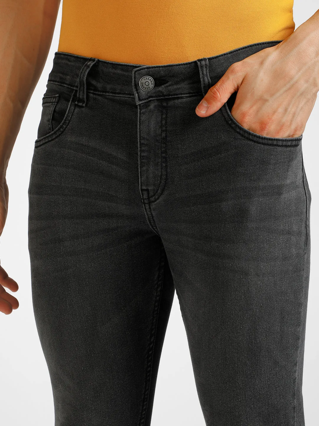 Men's Carbon Grey Regular Fit Washed Jeans Stretchable