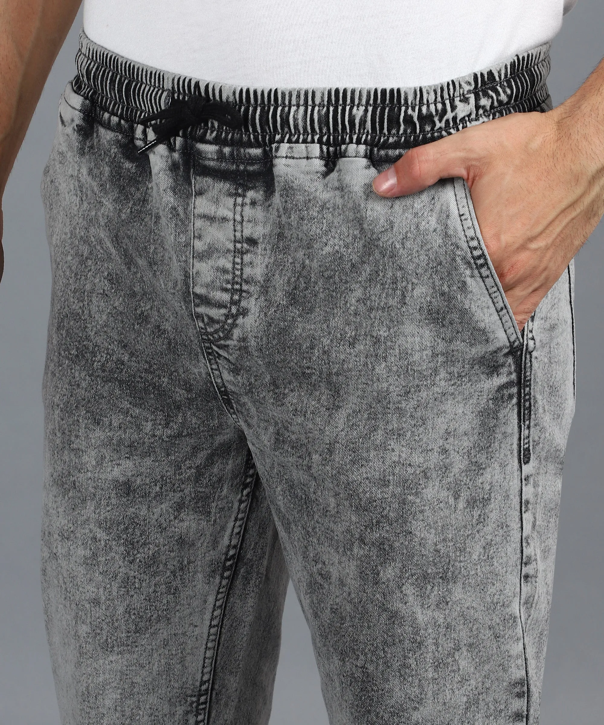 Men's Ice Grey Regular Fit Washed Jogger Jeans Stretchable