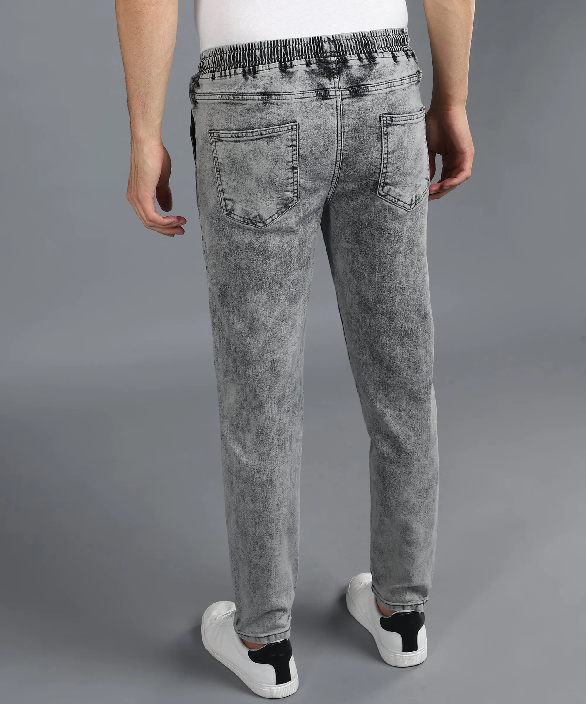 Men's Ice Grey Regular Fit Washed Jogger Jeans Stretchable