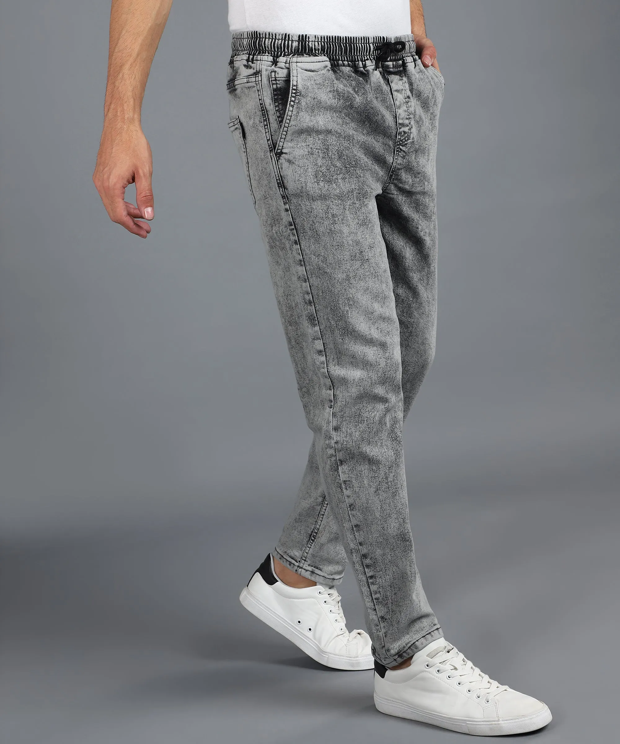 Men's Ice Grey Regular Fit Washed Jogger Jeans Stretchable