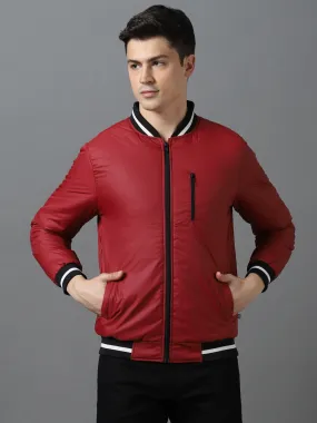 Men's Maroon Full Sleeve Zippered Bomber Jacket