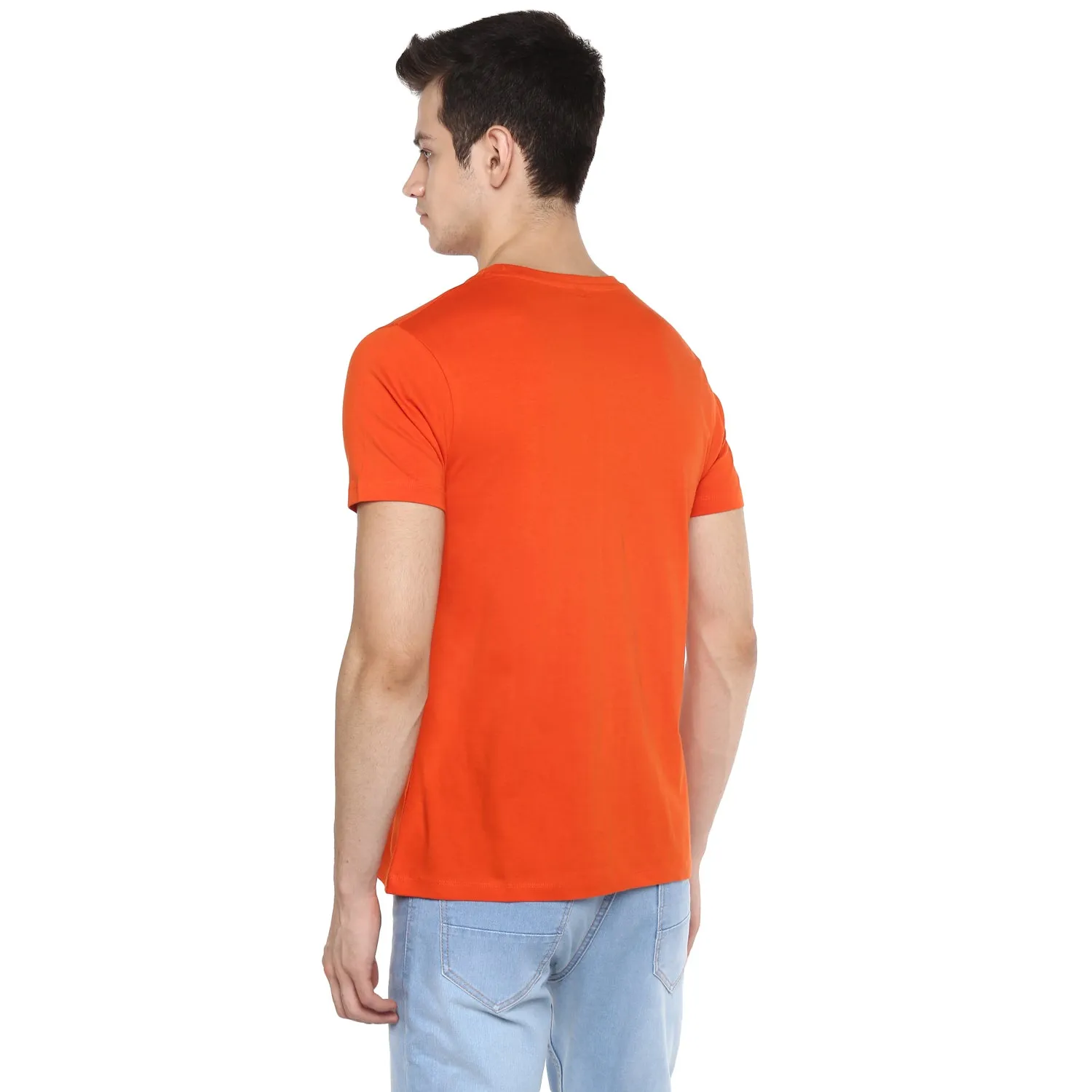 Men's Orange Solid Slim Fit Round Neck Cotton T-Shirt