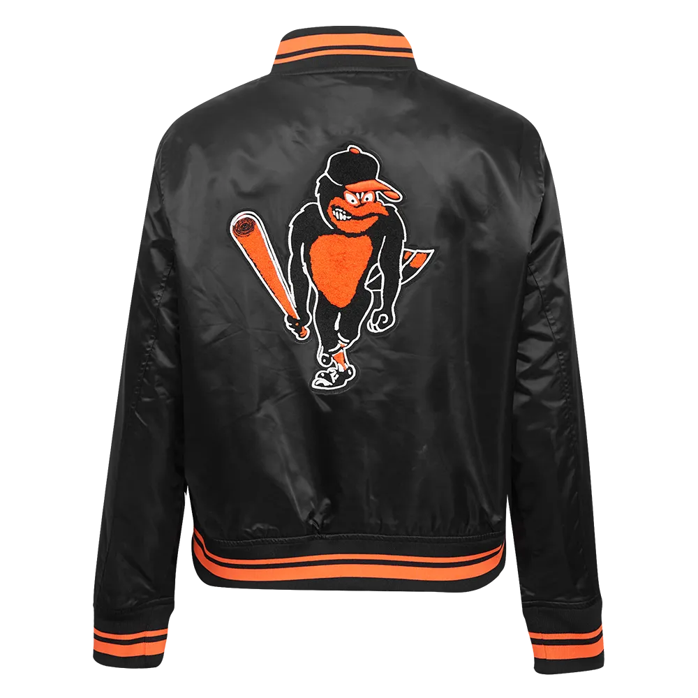 MLB BALTIMORE ORIOLES RETRO CLASSIC WOMEN'S RIB SATIN JACKET (BLACK/ORANGE)