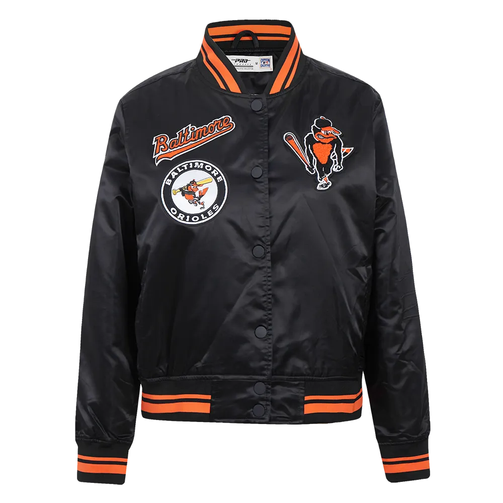 MLB BALTIMORE ORIOLES RETRO CLASSIC WOMEN'S RIB SATIN JACKET (BLACK/ORANGE)