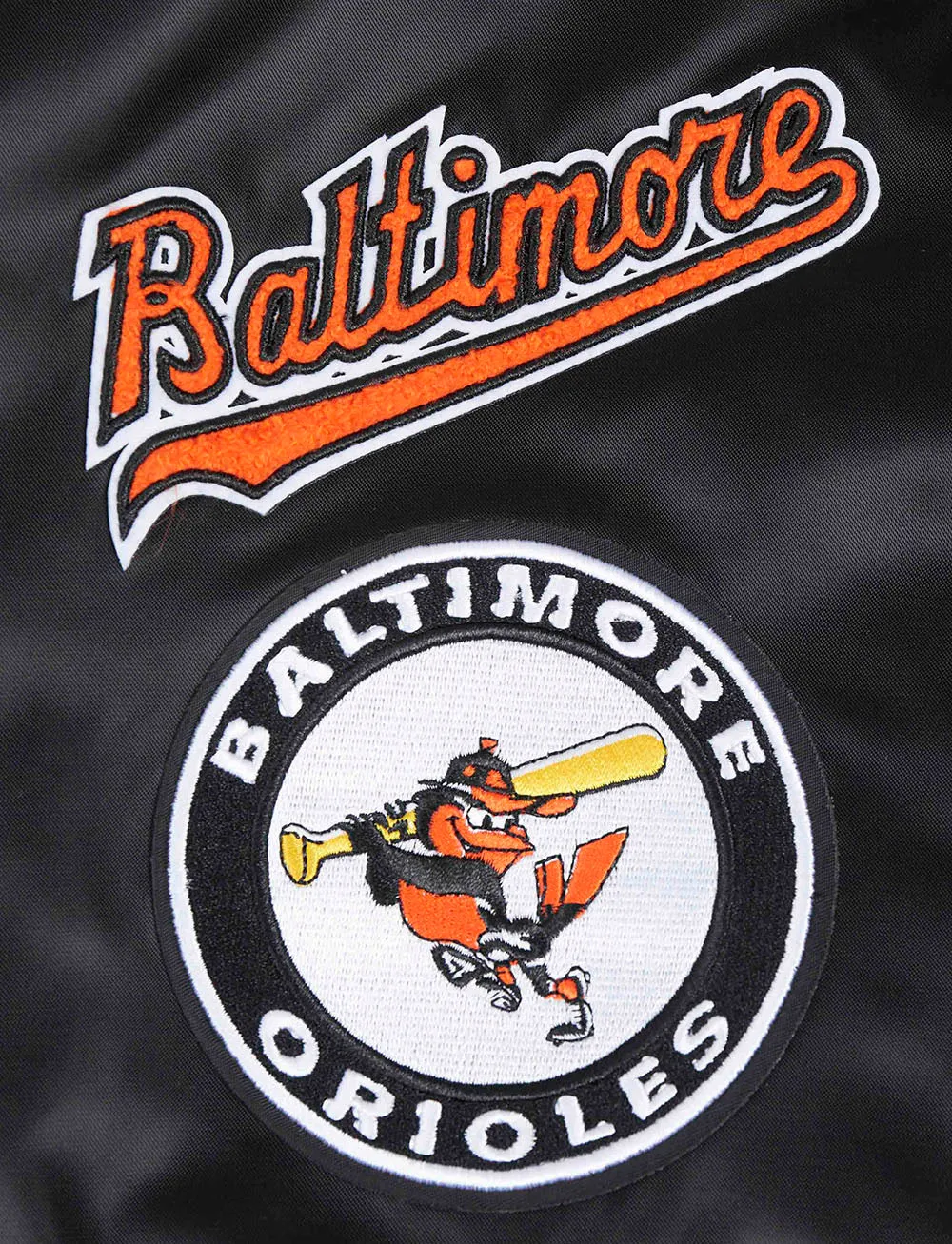 MLB BALTIMORE ORIOLES RETRO CLASSIC WOMEN'S RIB SATIN JACKET (BLACK/ORANGE)