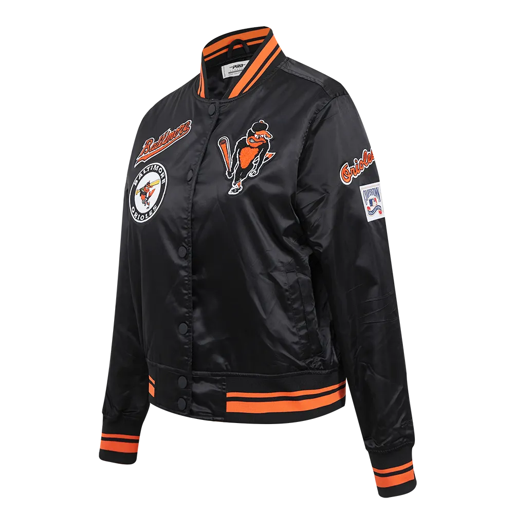 MLB BALTIMORE ORIOLES RETRO CLASSIC WOMEN'S RIB SATIN JACKET (BLACK/ORANGE)