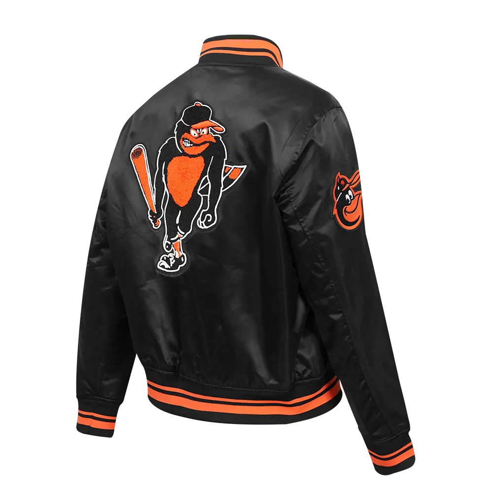 MLB BALTIMORE ORIOLES RETRO CLASSIC WOMEN'S RIB SATIN JACKET (BLACK/ORANGE)