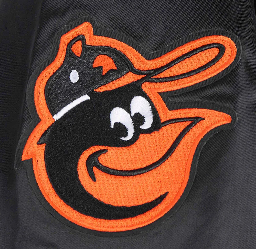 MLB BALTIMORE ORIOLES RETRO CLASSIC WOMEN'S RIB SATIN JACKET (BLACK/ORANGE)