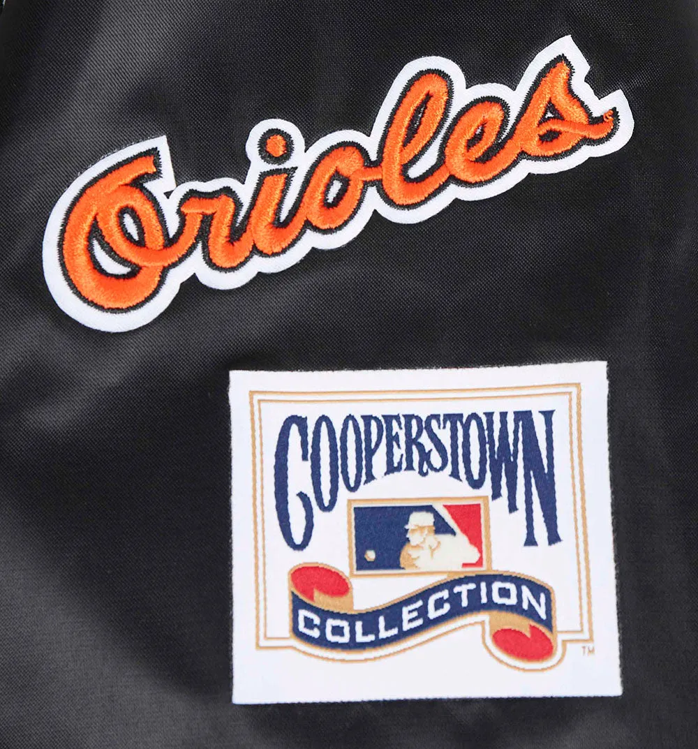 MLB BALTIMORE ORIOLES RETRO CLASSIC WOMEN'S RIB SATIN JACKET (BLACK/ORANGE)