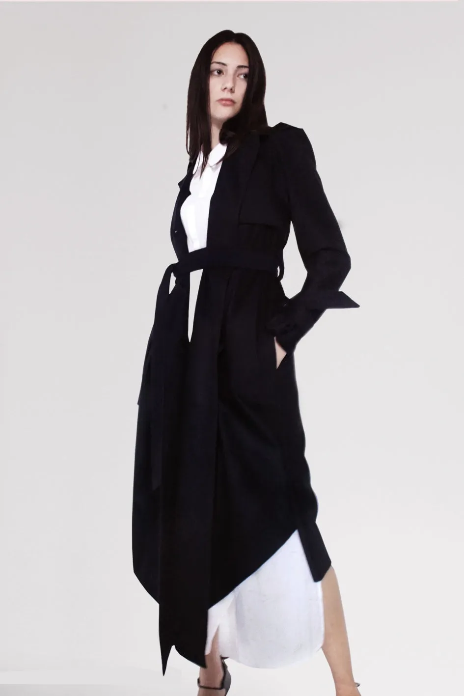 Origami Wool Trench Coat / Navy