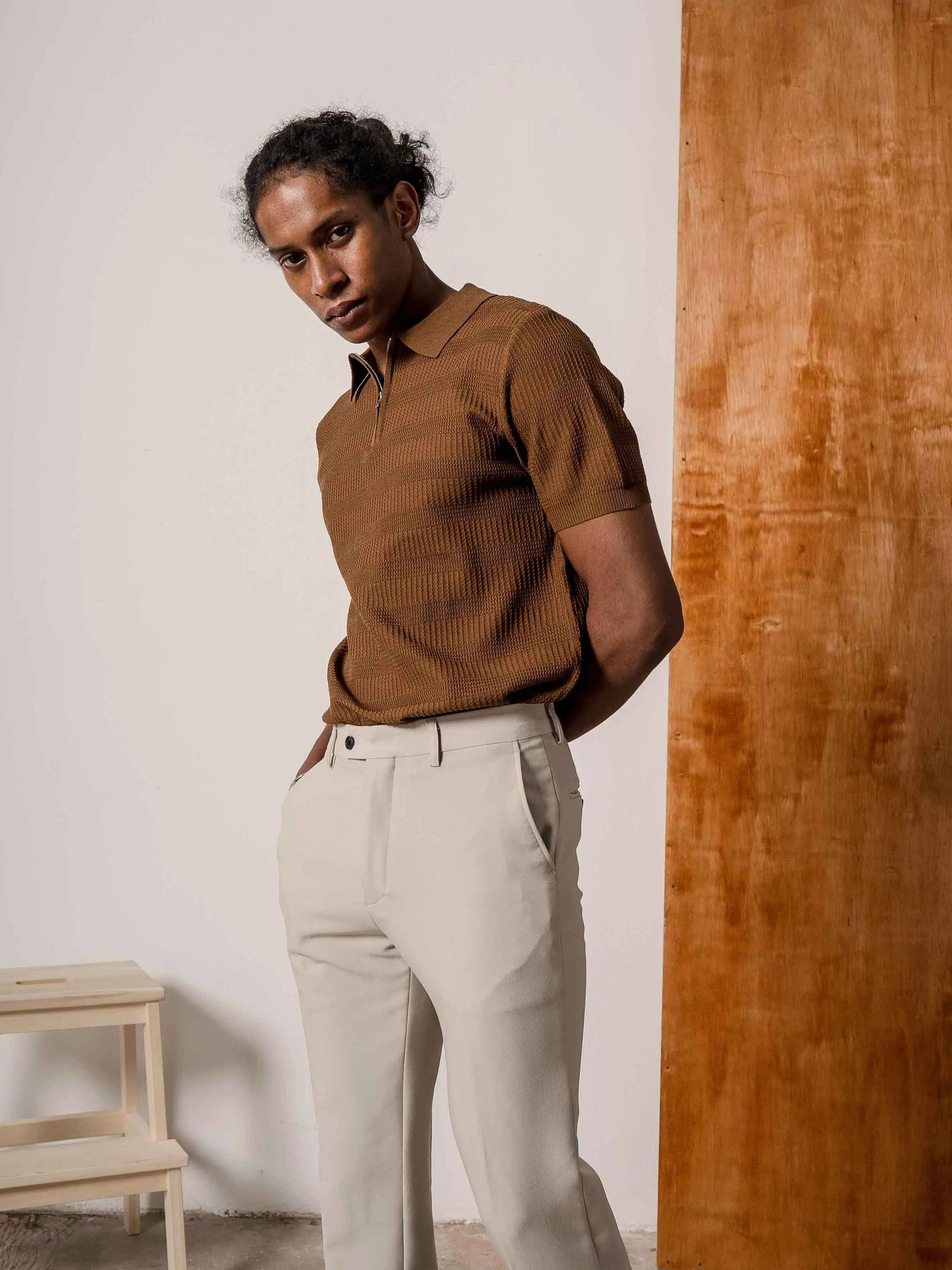 Riccardo Knit Polo Tee - Coffee Quarter-Zip