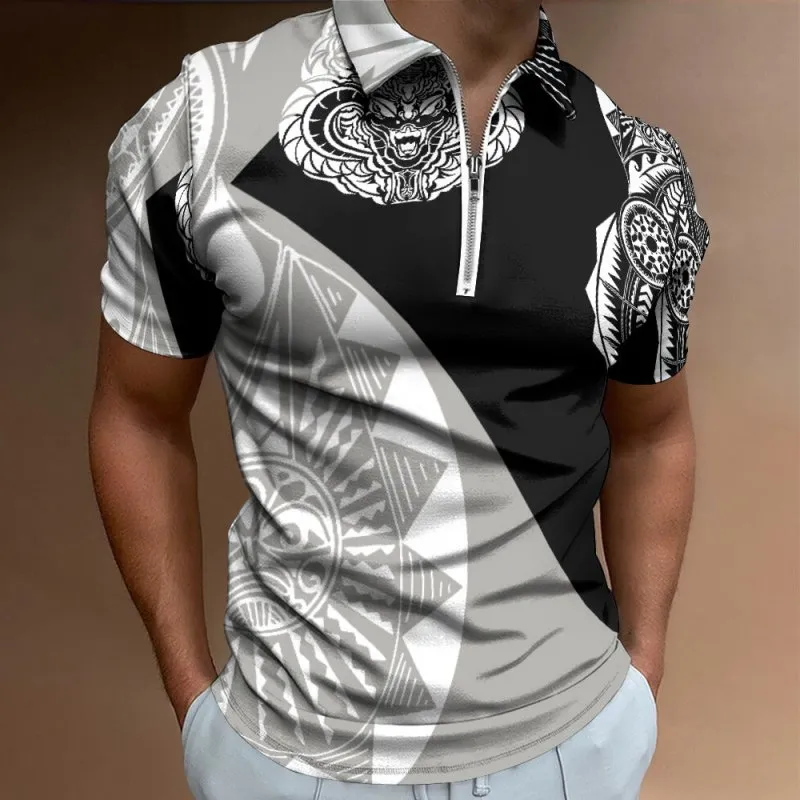 Short sleeve polo shirt - Maori hieratic style graphic