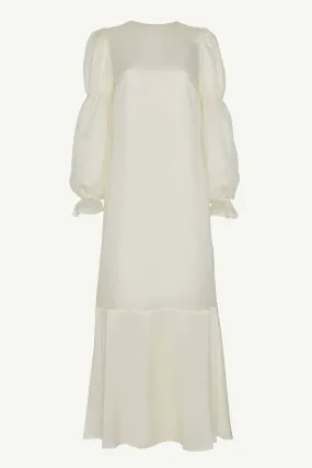 Silk Organza Satin Trim Maxi Dress - Off White