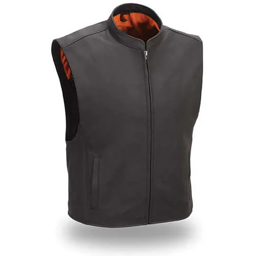 Sleek matte leather mandarin collar leather vest