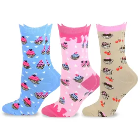 TeeHee Socks Women's Novelty Cotton Crew Love Cupcakes 3-Pack (11745)