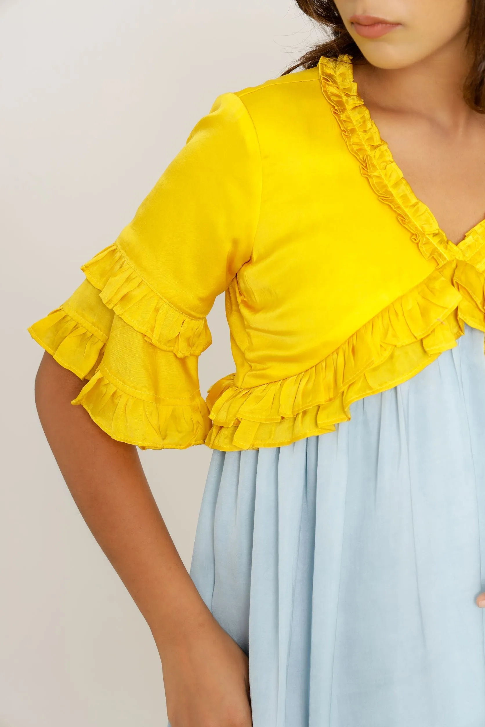 Yellow Ice Blue Frill Dress