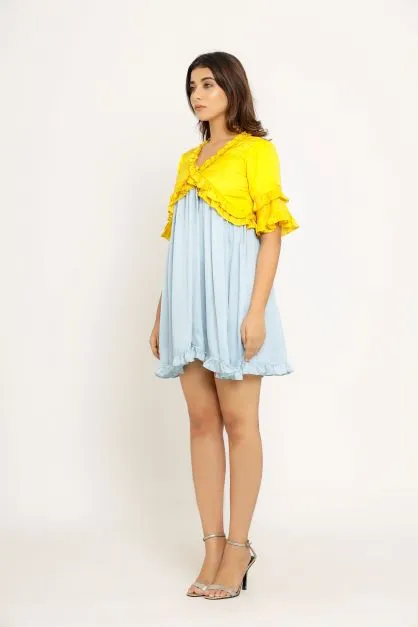 Yellow Ice Blue Frill Dress