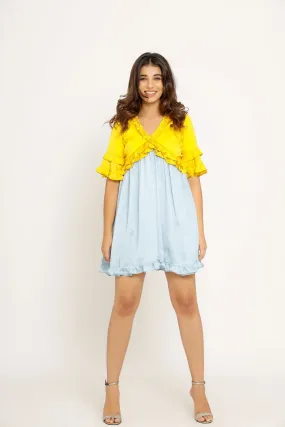 Yellow Ice Blue Frill Dress