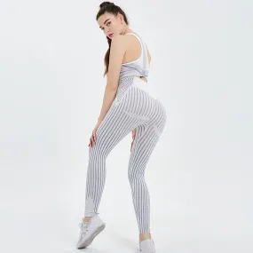 Yoga Clothes Women's Plus Size Seamless Striped Sexy Hips Trousers Bodybuilding Suit